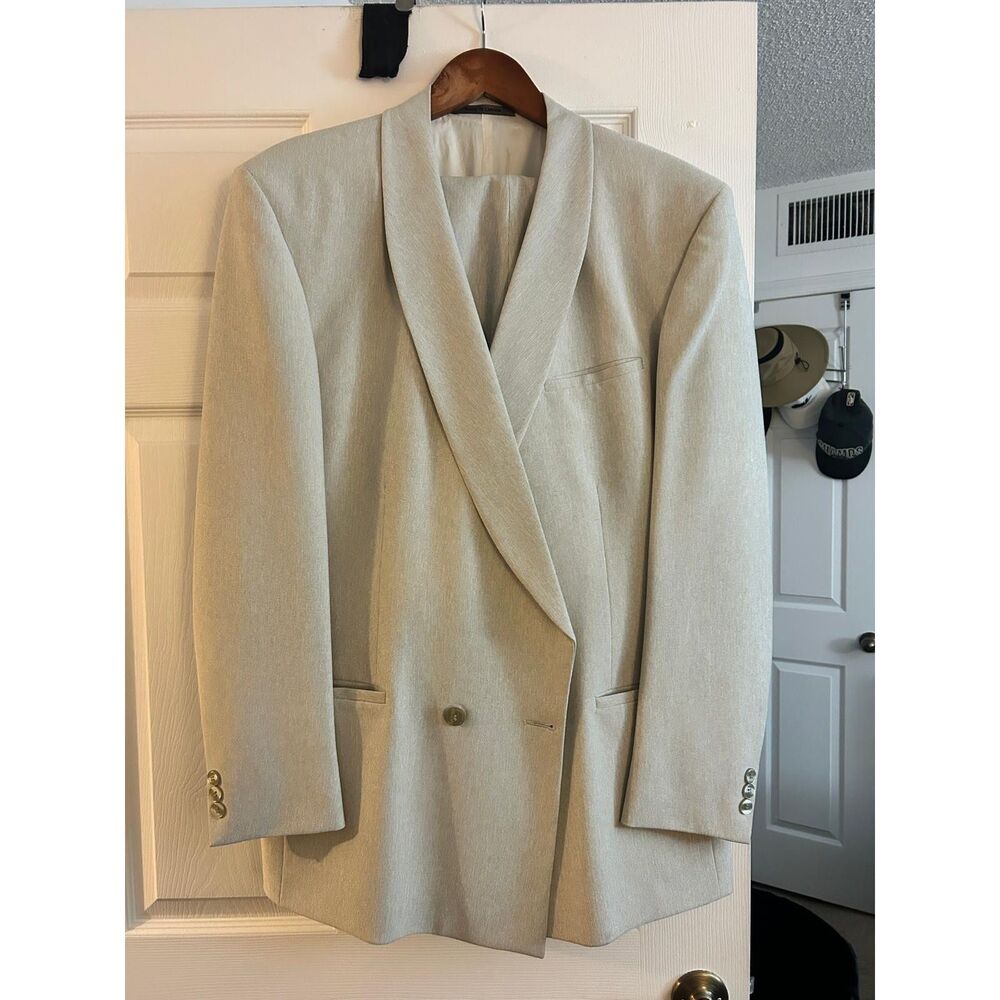Carlo Zarelli Men Business Suit Sport Jacket Pants, Size 42 Tall, 34 x 34, Cream